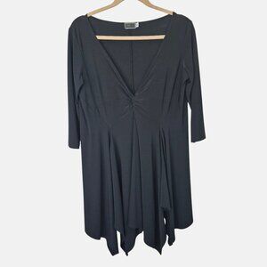 Sympli Black Jersey V-Neck 3/4 Sleeve Tunic Top Asymmetrical Hem